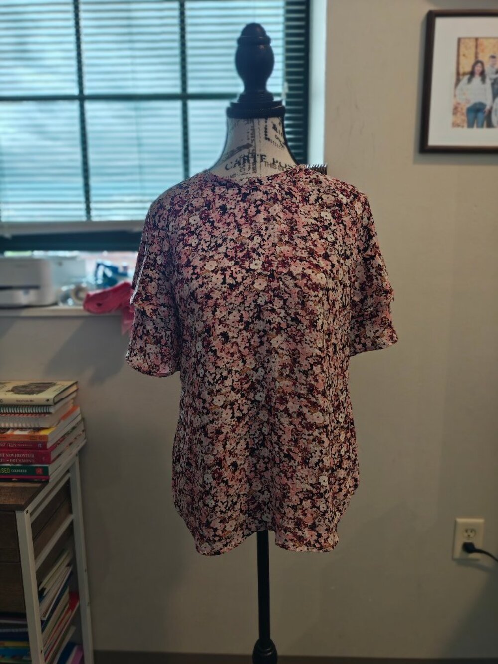Maurices Floral Ruffle Sleeve Blouse — Short Sleeve, 100% Polyester